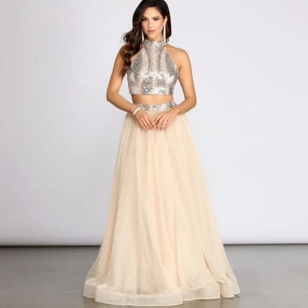 NWT Windsor Via Two Piece High Neck Tulle Dress - S